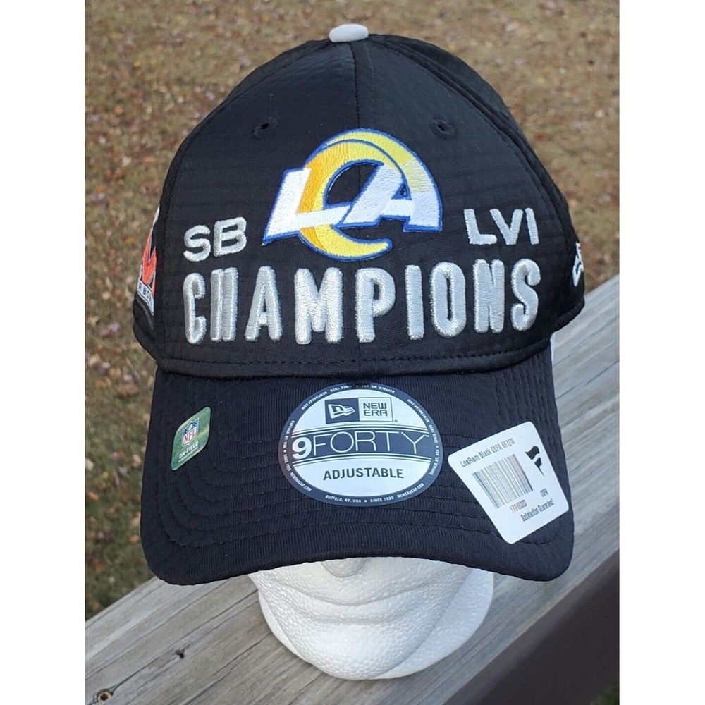 New Era Los Angeles Rams Hat Mens 9FORTY Black Snapback Super Bowl LVI Champions